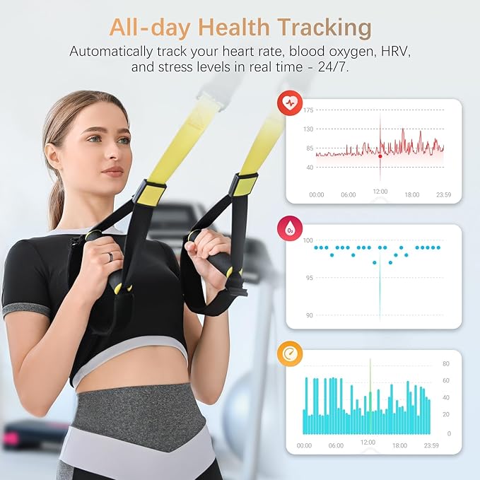 Fit Ring, Smart Health Rings for Women Men with Heart Rate,Blood Oxygen,HRV,Stress Level, Sleep Monitor, Step Tracker, No Subscription Fee, IP68 Waterproof Smart Ring for iphone &Android (Black, 7#)
