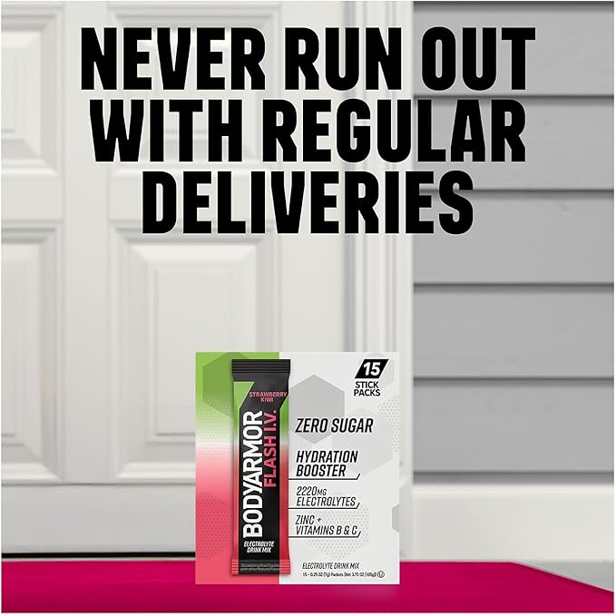 BODYARMOR Flash IV Electrolyte Packets, Cucumber Lime - Zero Sugar Drink Mix, Single Serve Packs, Coconut Water Powder (6 Count)