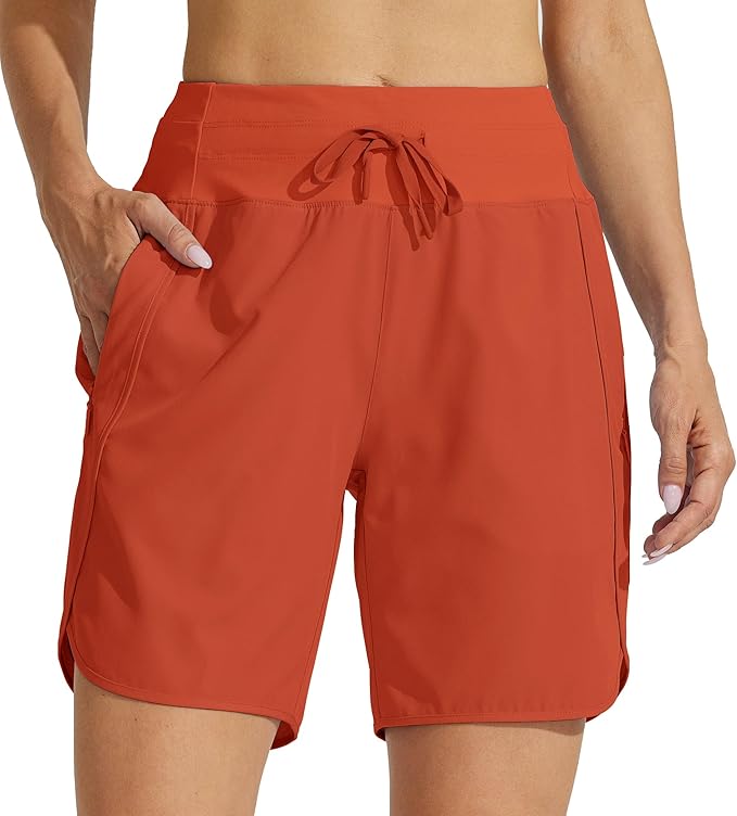 Willit Women's 7" Athletic Running Shorts Long Workout Hiking Shorts Quick Dry High Waisted Active Zipper Pocket(Small)