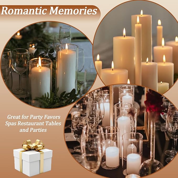 Ivroy Pillar Candles Bulk Set of 36，Hurricane Candlesï¼? Different Lengths 2 x 3/6/8 Inch (12 Each)，Dripless Unscented Smokeless，Gives You a Better Atmosphere When Organizing an Event Party.
