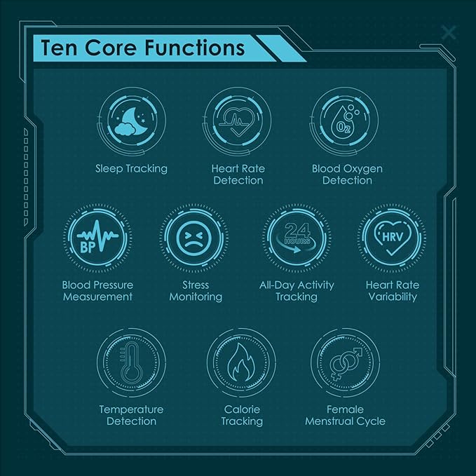 Smart Ring Health Monitoring 5ATM Waterproof Fitness Tracker with Glossy Titanium Surface Blood Oxygen/Sleep/Stress Tracking Women?™s Cycle Prediction Sport Ring Compatible with iOS/Android Black 6