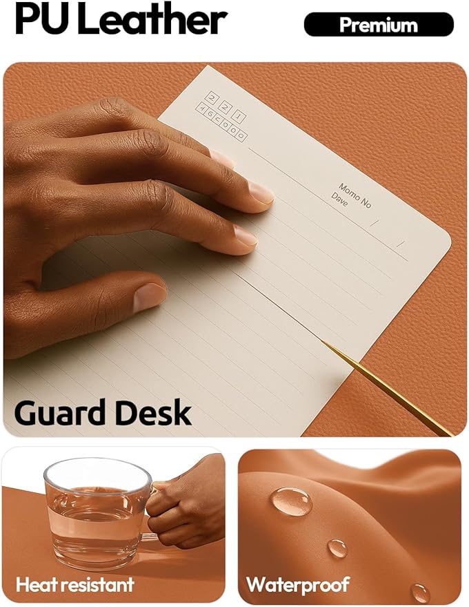 YSAGi Leather Desk Protector, Office Mat, Large Mouse Mat, Non-Slip PU Leather Blotter, Laptop Desk Mat, Waterproof Writing Pad for Office and Home(Brown, 40" x 24")