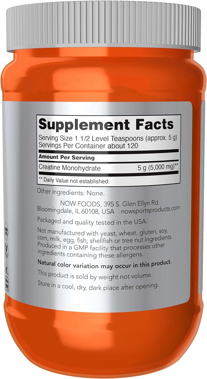 NOW Sports Nutrition, Creatine Monohydrate Powder, Mass Building*/Energy Production*, 21.2-Ounce (Pack of 5)