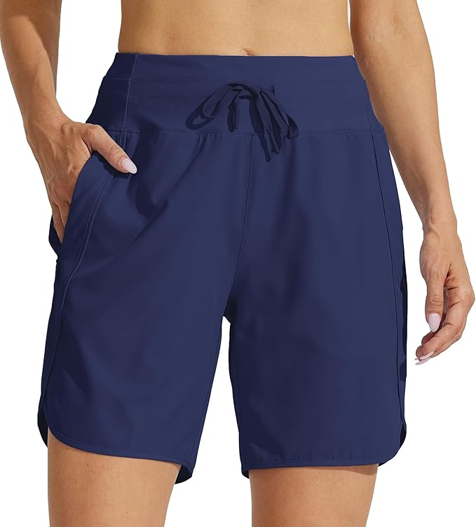 Willit Women's 7" Athletic Running Shorts Long Workout Hiking Shorts Quick Dry High Waisted Active Zipper Pocket(Small)