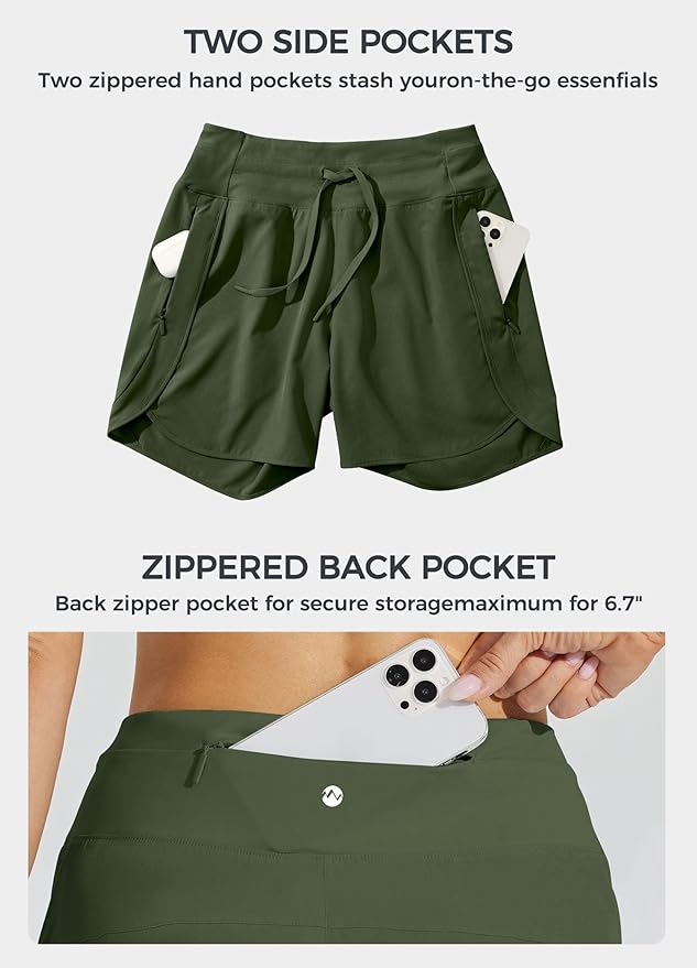 Willit Women's 7" Athletic Running Shorts Long Workout Hiking Shorts Quick Dry High Waisted Active Zipper Pocket(XX-Large)