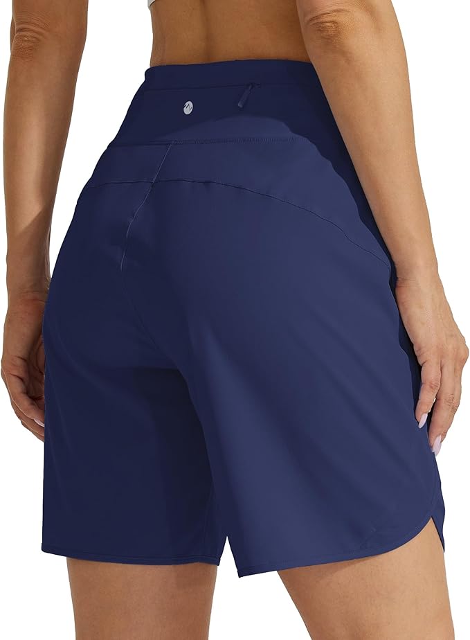 Willit Women's 7" Athletic Running Shorts Long Workout Hiking Shorts Quick Dry High Waisted Active Zipper Pocket(Small)