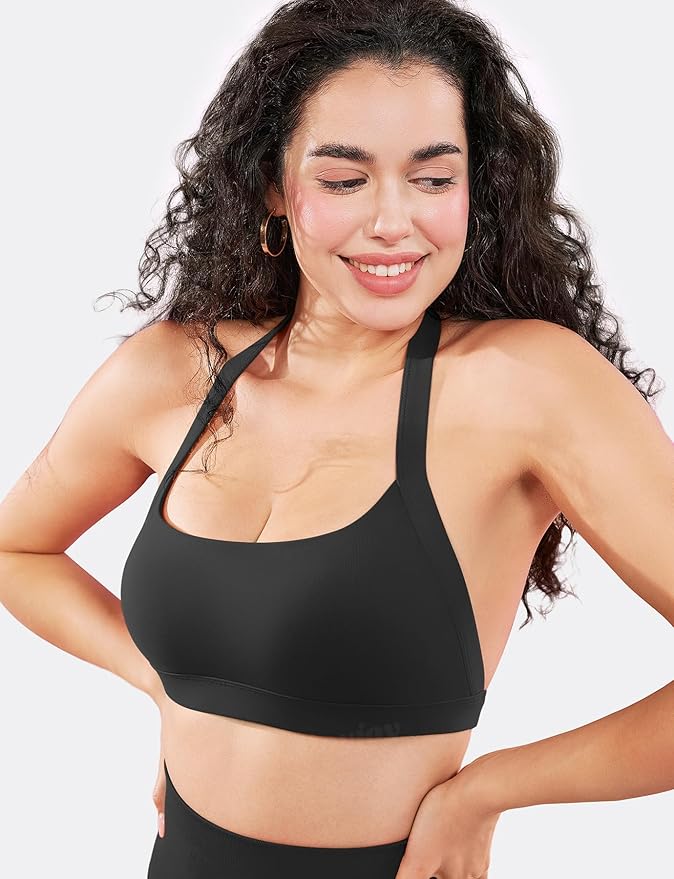 VOYJOY Sports Bras for Women Basic Wireless Bra Crop Workout Yoga Bra Sexy Tank Top