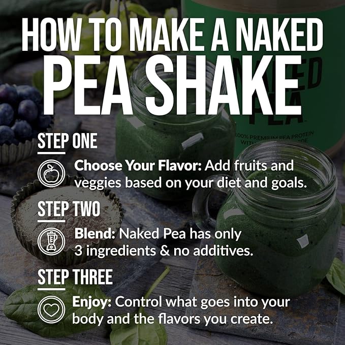NAKED Chocolate Pea Protein Isolate from North American Farms, Only 3 Ingredients, Chocolate Vegan Protein, Gluten-Free, Soy Free, GMO Free - 2LB
