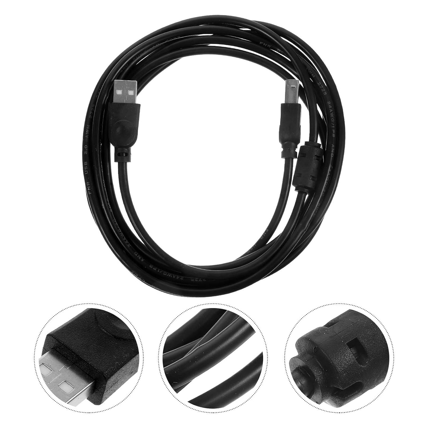 3 2.0 balacoo Printer USB Cable Meter Black USB Computer Accessory for Office and Home Printing, Scanner and Copier
