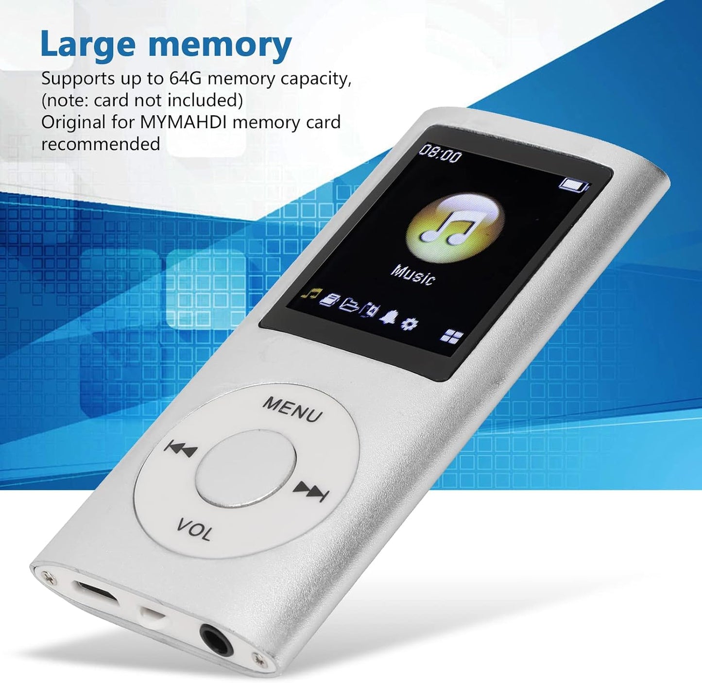ASHATA MP4 MP3 MP4 1.8 Inch Player, Portable Lossless Player Support Memory Cards Student Slim LCD Screen, Supports