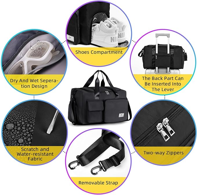 FIORETTO Women's Gym Duffle Bag with Shoes Compartment, 37L Capacity, Ideal for Travel, Gym, Sports, Duffel, Weekender