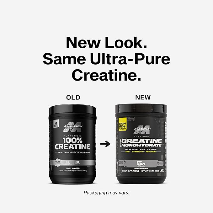 Muscletech Creatine Monohydrate Powder, Platinum Pure - Unflavored Micronized Creatine for Men & Women - Workout Supplements for Performance, Muscle Recovery & Builder-(80 Servings) Packaging May Vary