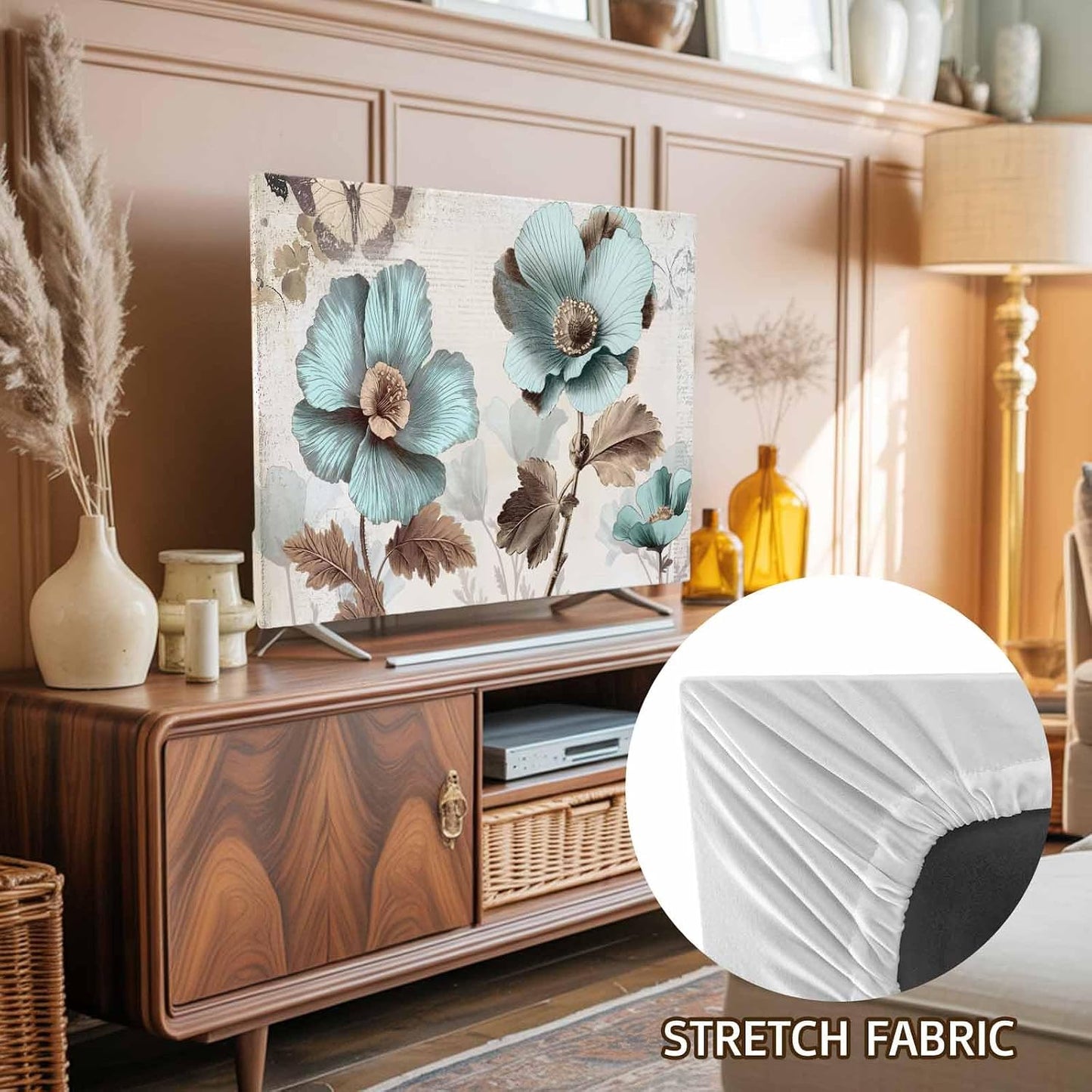 Singingin 85 Inch, Victorian Style Broccoli Butterfly TV Dust Cover Blue Flowers Plant Computer Monitor Cover Dustproof