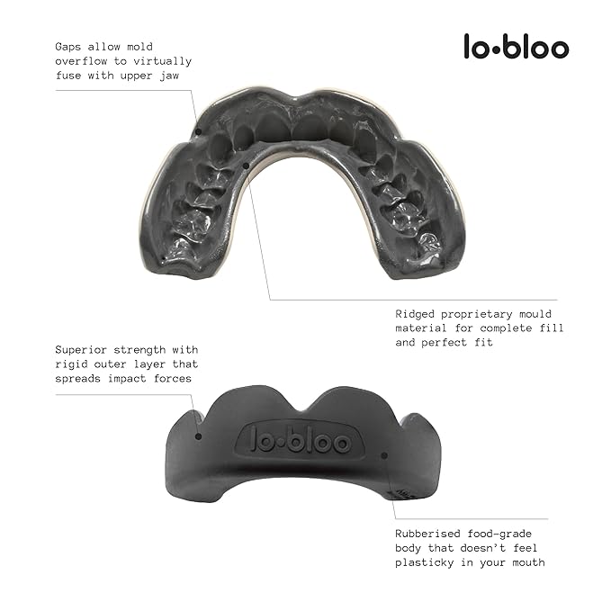 lobloo® PRO-FIT Sports Mouthguard ??Ultra Slim 1mm | Dentist-Level Protection | Precision Vacuum-Fit | Oxygen Performance | MMA, Boxing, Football, Basketball. (Medium 10-13yrs, Black)