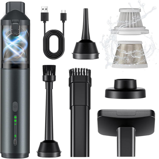 Skiennix Portable Car Vacuum - 16000Pa Powerful Suction | Cordless Handheld 4-in-1 Cleaner (Grey)