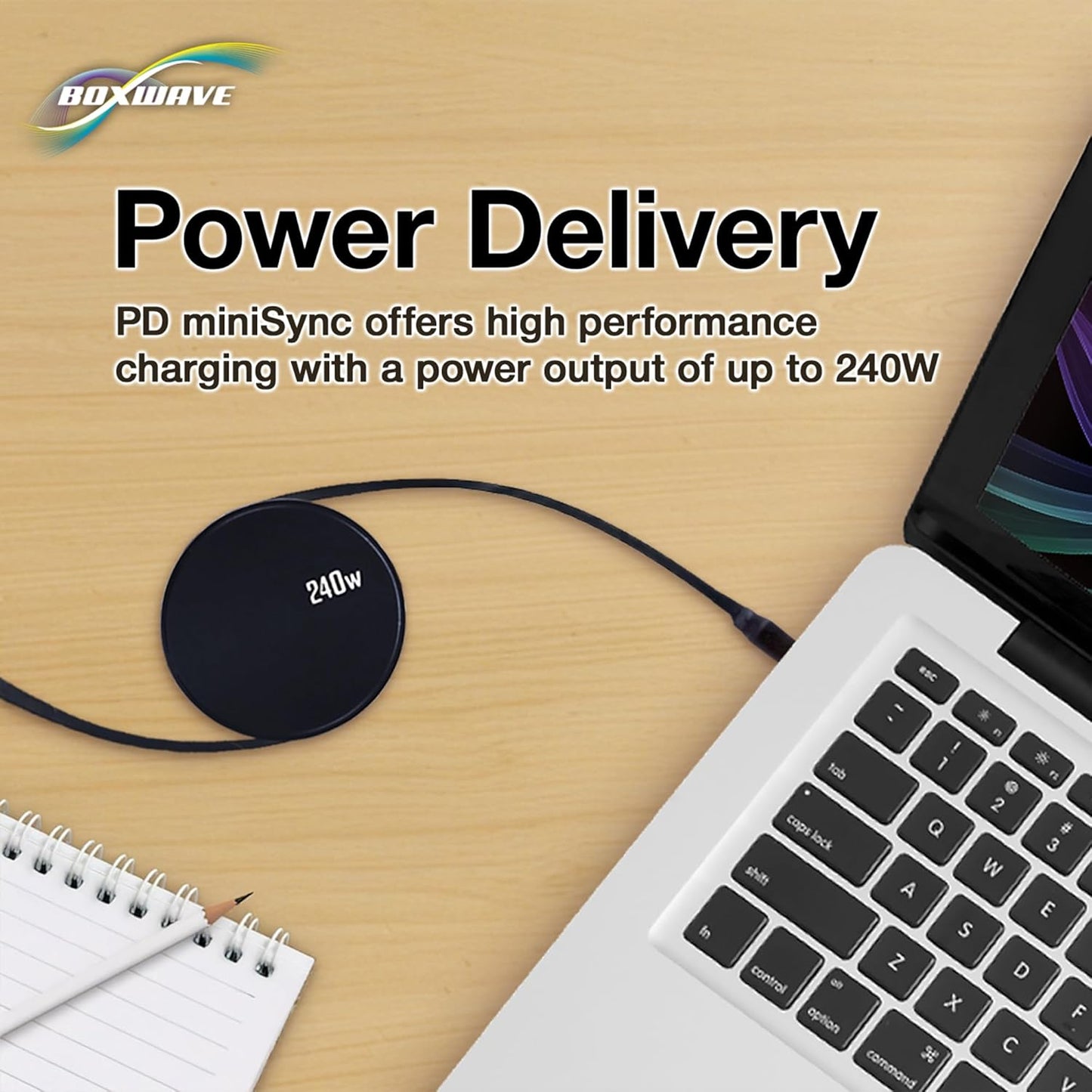 BoxWave TIMMKOO Q5 MP3 (240W), 240W Cable Compatible with Player with Bluetooth and WiFi - PD miniSync Retractable PD