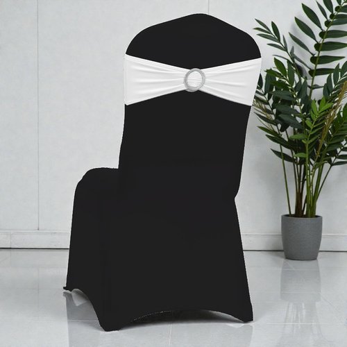MDS Spandex Chair Sashes - Pack of 150 Universal Elastic Stretch Bands with Buckle Slider Bow | White