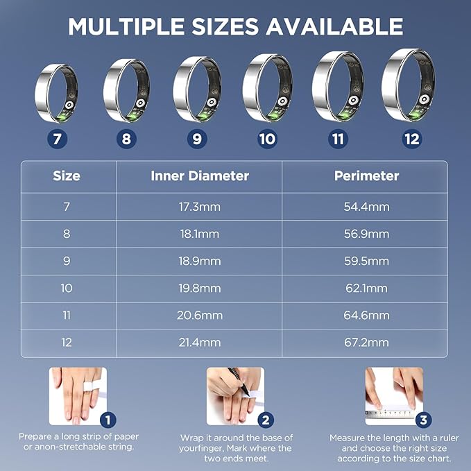 Health Activity Fitness Tracker, Ultra-thin Smart Ring for Women Men, Fitness Ring with Sleep Tracker, 24/7 Heart Rate Monitor, Step Counter, Calorie Pedometer, No APP Fee, for iOS Android(Silver #10)