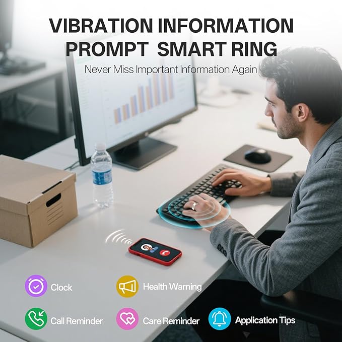 Smart Ring with Vibration Alerts, Health Tracker Ring with Body Temperature Monitor, Heart Rate, Sleep & Fitness Tracking, Waterproof Activity Ring for Men & Women, No App Fees (Gunmetal Gray, 6#)