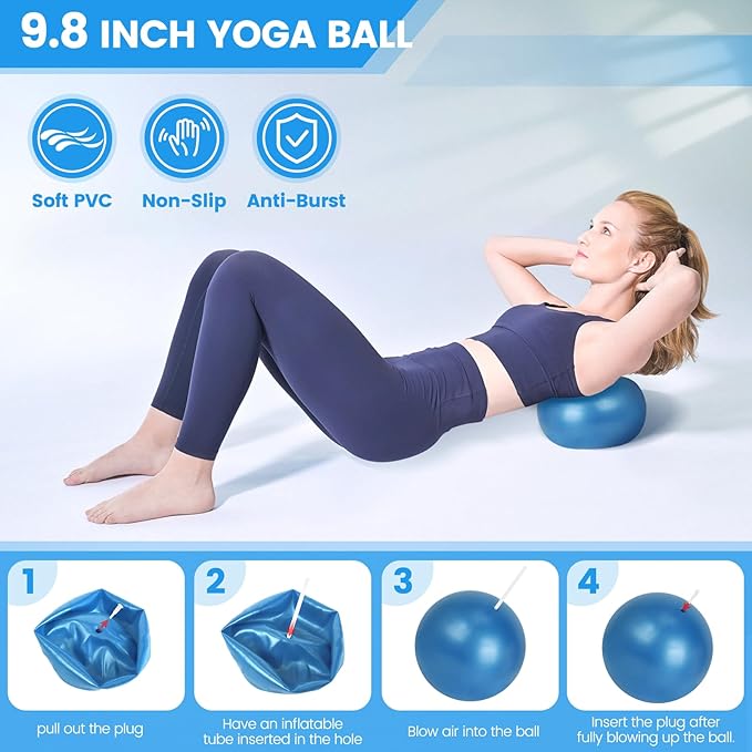 Home Pilates Essentials Kit for Women,Pilates Equipment Set with 9 Inch Yoga Ball,Figure 8 Resistance Band,Pilates Bands & Accessories,Pilates Ring and Ball Set for Beginners Home Workouts
