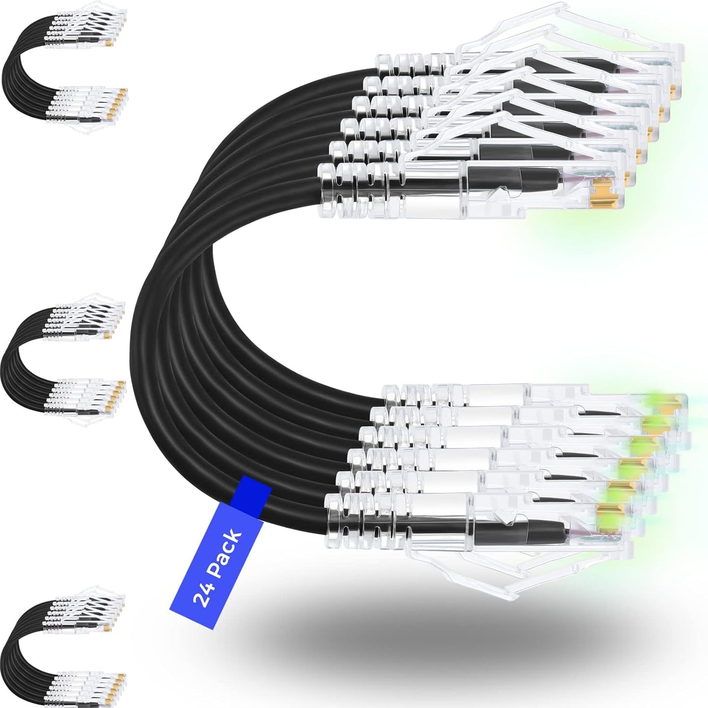 Rapink Cat6/ Cat6a 2ft (24 Pack) Cat6a 10G 6 Cat6 Patch Cables Slim, Ethernet Patch Cable Support, Snagless Cat Patch