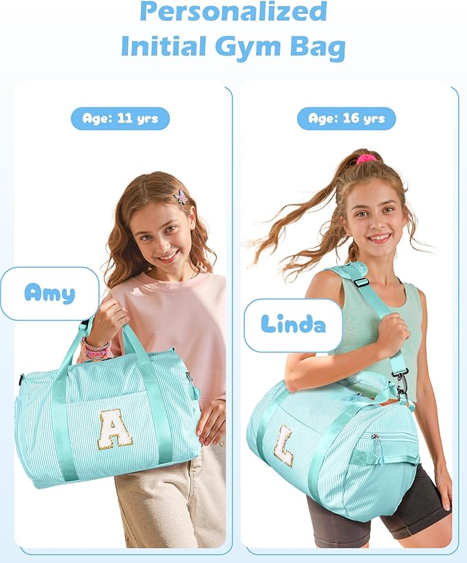 Daughter Birthday Gifts, Girl Gym Bag, Kids Initial Overnight Duffel Bags with Shoe Compartment, Personalized Travel Bag with Makeup Pouch, Teen Girl Gift Trendy Stuff (Letter K)