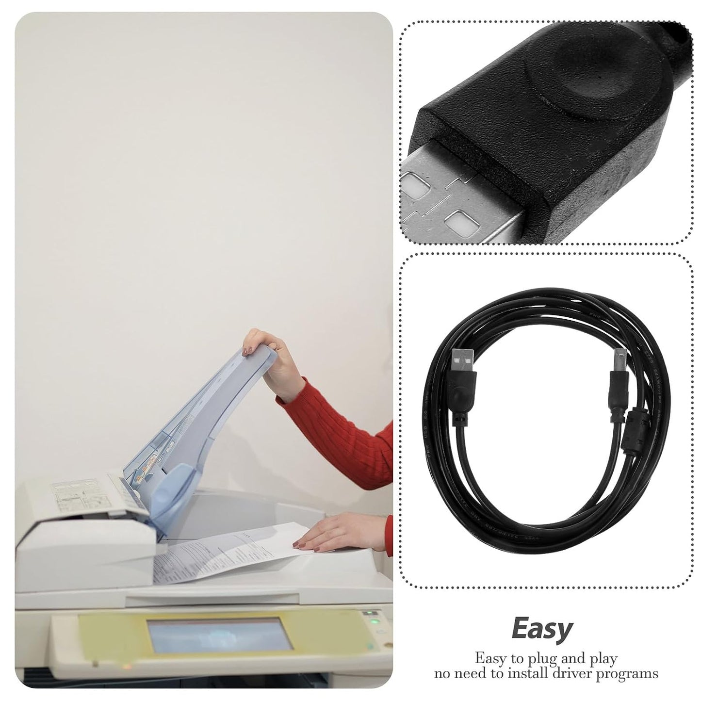 2.0 3 OUNONA USB Printer Cable Meter for Computer and Fax Machine, Black USB Cable for Office Printing Accessories