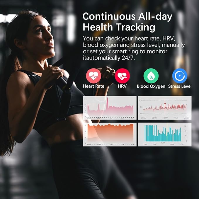 Smart Health Ring for Women Men, Fitness Tracker Ring with Heart Rate, Blood Oxygen, Sleep Tracker, Step Tracker, No Subscription Fee, IP68 Waterproof Smart Ring for iPhone & Android (Gold, 14#)
