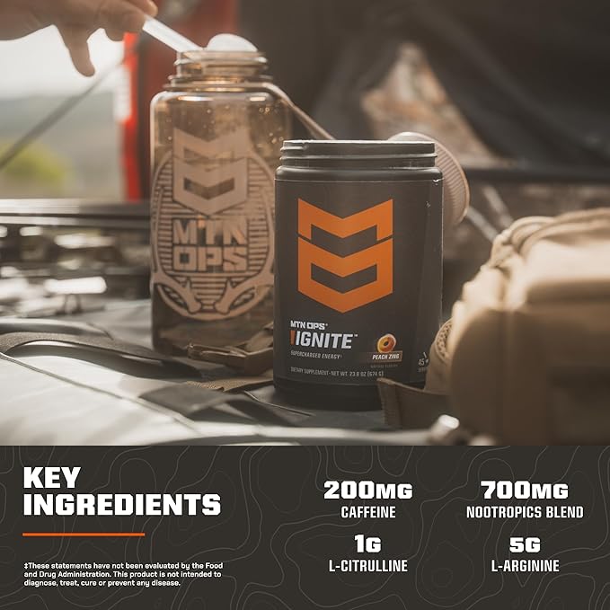 MTN OPS Ignite Trail Packs Energy Drink Powder, Gluten Free Nootropic Supplement Drink Mix, L Arginine, L Citrulline, Caffeine & Nootropic Sugar Free Drink Mix, 20 Servings, Pink Lemonade
