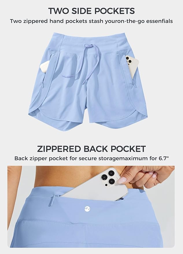 Willit Women's 7" Athletic Running Shorts Long Workout Hiking Shorts Quick Dry High Waisted Active Zipper Pocket(Small)