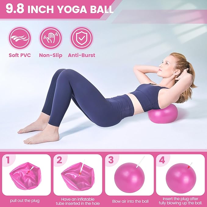 Home Pilates Essentials Kit for Women,Pilates Equipment Set with 9 Inch Yoga Ball,Figure 8 Resistance Band,Pilates Bands & Accessories,Pilates Ring and Ball Set for Beginners Home Workouts