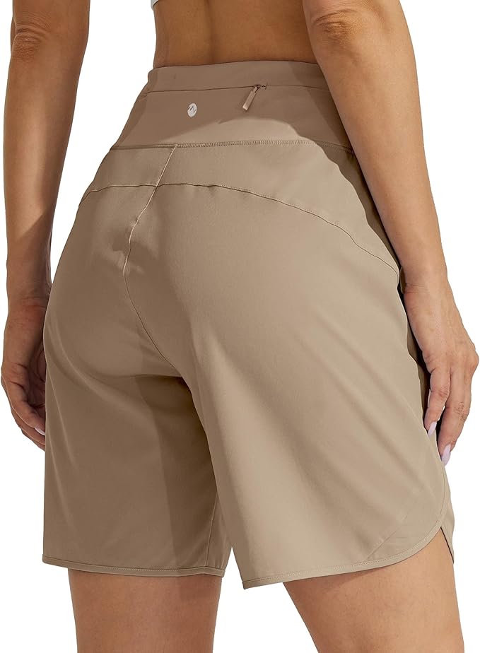 Willit Women's 7" Athletic Running Shorts Long Workout Hiking Shorts Quick Dry High Waisted Active Zipper Pocket(Large)