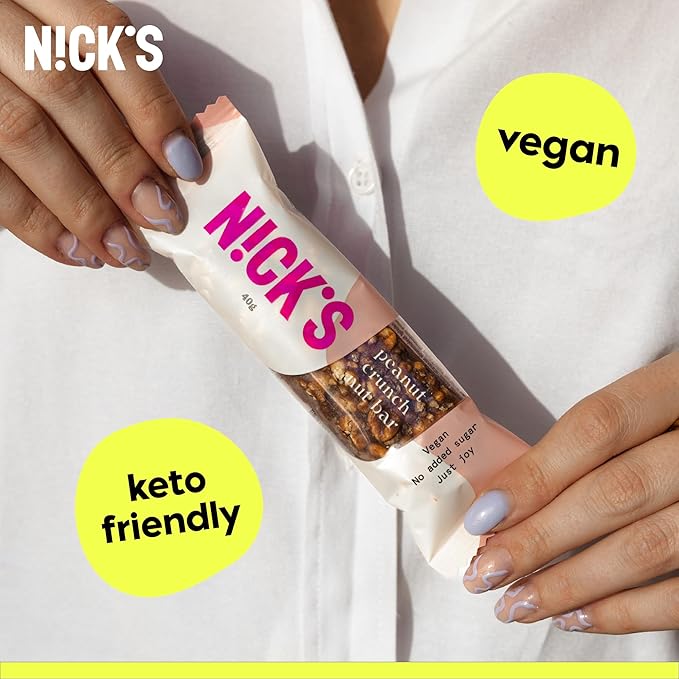 NICK'S Peanut Chocolate Snack Bar, Keto Nut Snack for Sports, Hiking, Gaming, Outdoor Activities, 1G sugar, 3G net carbs, healthy snack, (pack of 30)