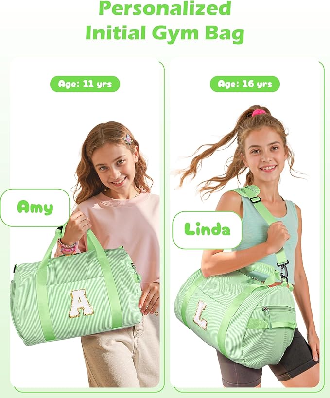 Birthday Gifts for Teenager, Girl Gym Bag, Kids Monogram Overnight Duffel Bags with Shoe Compartment, Personalized Travel Bag with Makeup Pouch, Preppy Stuff for Girls 10-12 (Letter B)