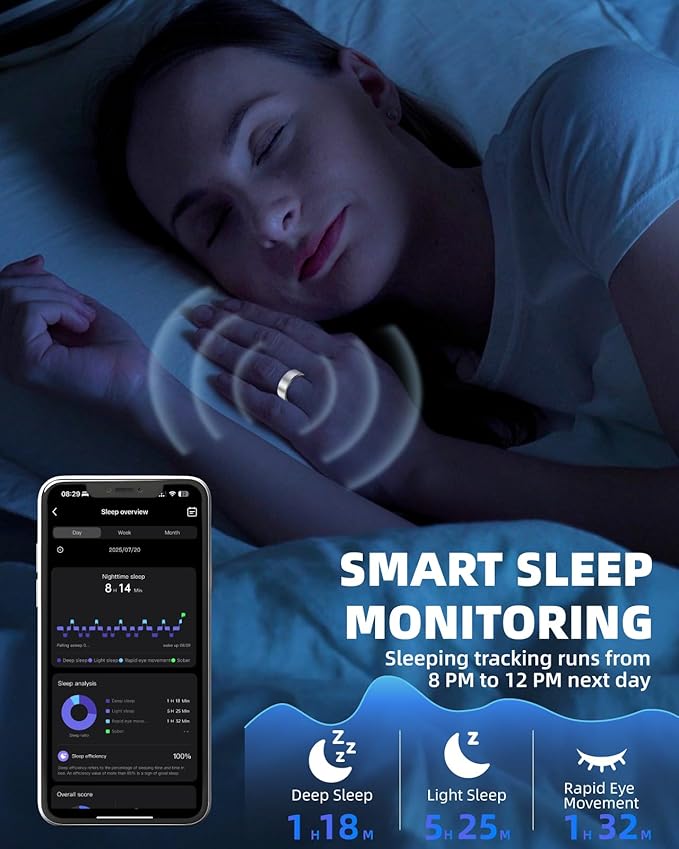 Smart Ring for Women Men Fitness Ring with Step Counting, Heart Rate, Blood Oxygen, Blood Pressure, Sleep Monitoring, IP68 Waterproof for iPhone and Android, No Subscription Fee,Silver 7#