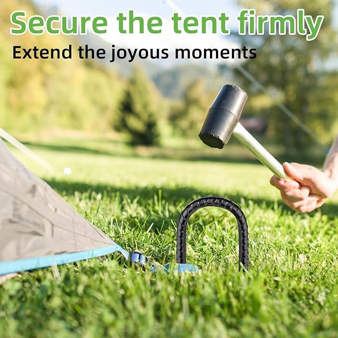 Black Trampoline Stakes Anchors High Wind 12inx6mm Galvanized U Hook 8pcs Rebar Stakes – Heavy Duty Ground Anchors for Trampoline,Yard & Inflatable,Landscape Metal Stakes for Outdoor Decorations