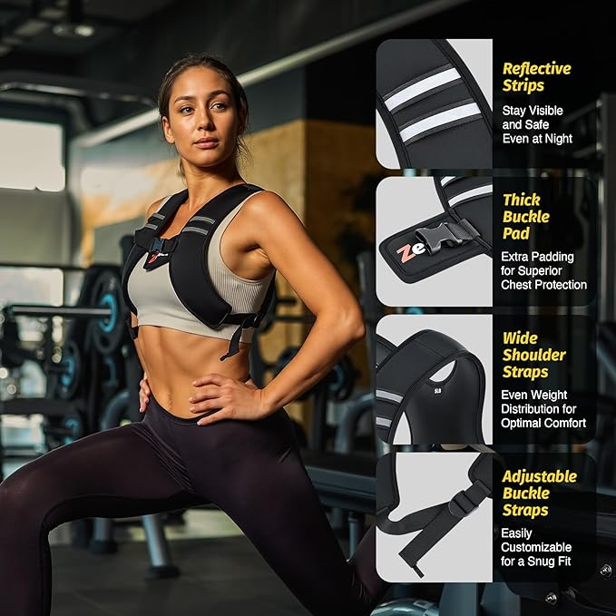 ZELUS Weighted Vest, Z-Fit Soft Iron Weighted Vest for Women and Men, 5/10/15 lb Weight Vest with Reflective Stripes & Adjustable Straps, Ultra Thin Weight Vest for Home Gym Strength Training Weight Loss Workout