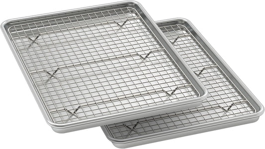 Wildone Baking Sheet Set - Commercial Quality Nonstick Cookie Pans with Cooling Racks | Half Sheet Size, Heavy Duty