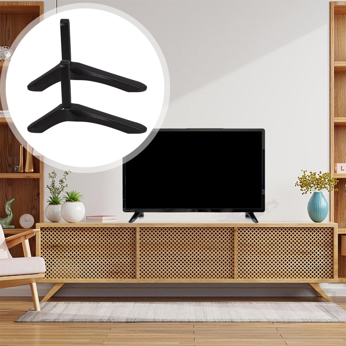 TOPPERFUN TV Stand Base Aluminum Alloy No-Drill Desktop Mount Stable TV Riser Stand Universal Tabletop Support