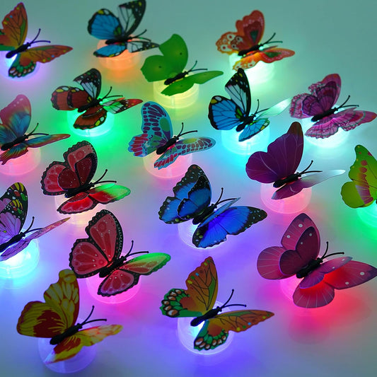 Skiennix 3D Butterfly Wall Decor - Glowing Lights & Stickers for Bedroom, Party, and Birthday (24 Pcs)