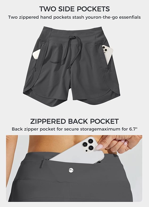 Willit Women's 7" Athletic Running Shorts Long Workout Hiking Shorts Quick Dry High Waisted Active Zipper Pocket(Large)