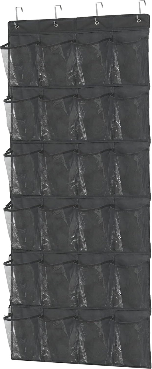 Simple Houseware 24-Pocket Over The Door Hanging Shoe Organizer - Large Clear Pockets, Dark Gray (56" x 22.5")