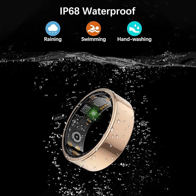 Smart Health Ring for Women Men, Fitness Tracker Ring with Heart Rate, Blood Oxygen, Sleep Tracker, Step Tracker, No Subscription Fee, IP68 Waterproof Smart Ring for iPhone & Android (Rose Gold, 6#)