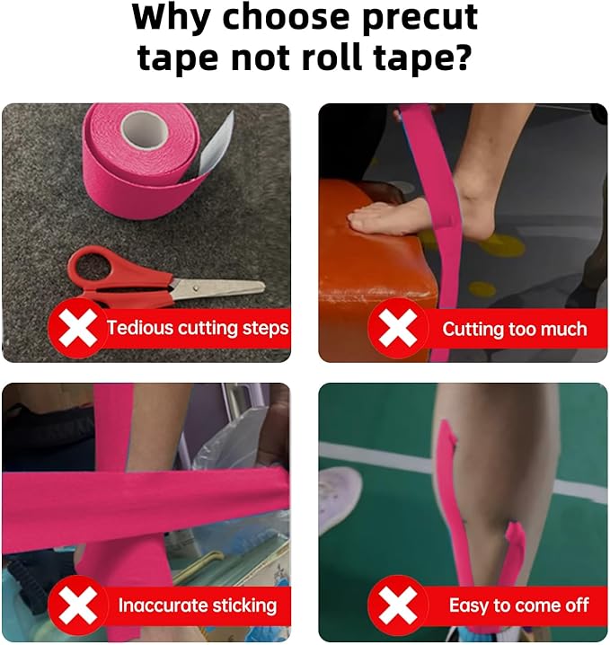 IEADEN Precut Kinesiology Tape for Knees, 10 Pcs - Knee Support & Stability, Knee Pain Relief Athletic Tape - Waterproof & Elastic, Breathable Hypoallergenic Latex-Free Tape, Pink