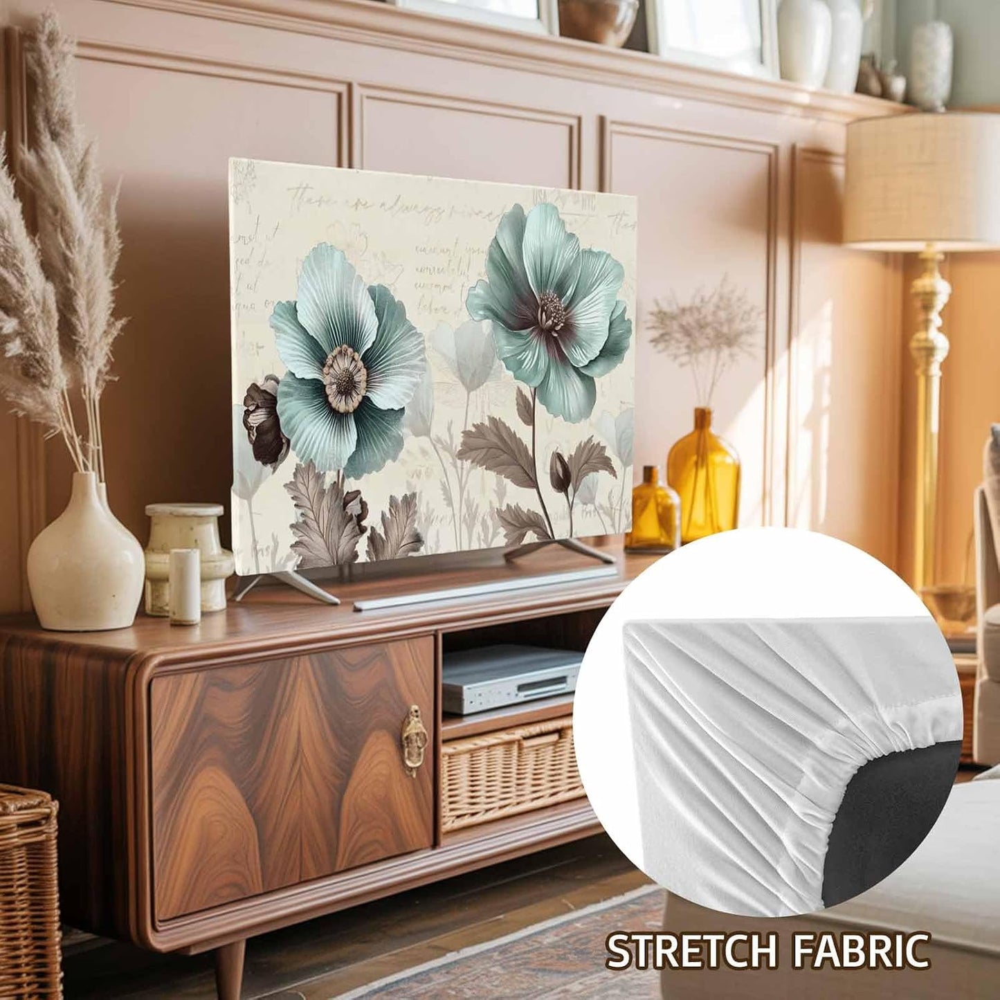 Singingin 85 Inch, Victorian Style TV Dust Cover Vintage Blue Flowers Broccoli Computer Monitor Cover Dustproof