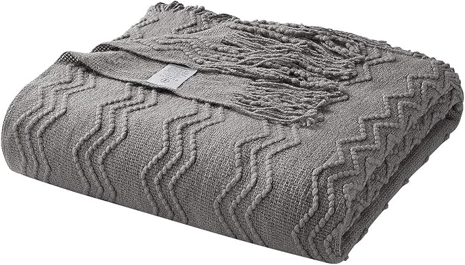 BOURINA Dark Grey Throw Blanket 50 x90 Inches Throw Textured Solid Soft Sofa Throw Bed Runner Couch Cover Knitted Decorative Blanket Bed Runner