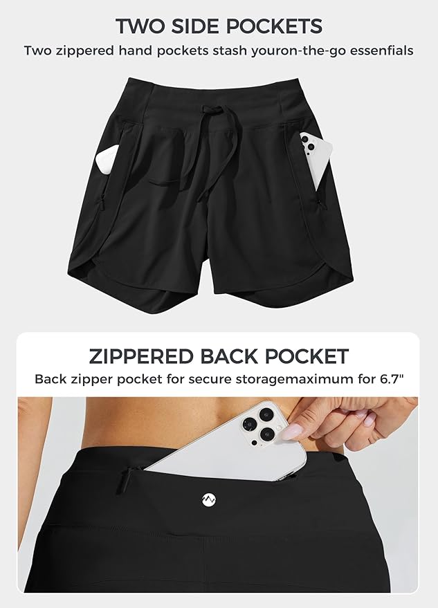 Willit Women's 7" Athletic Running Shorts Long Workout Hiking Shorts Quick Dry High Waisted Active Zipper Pocket(Large)