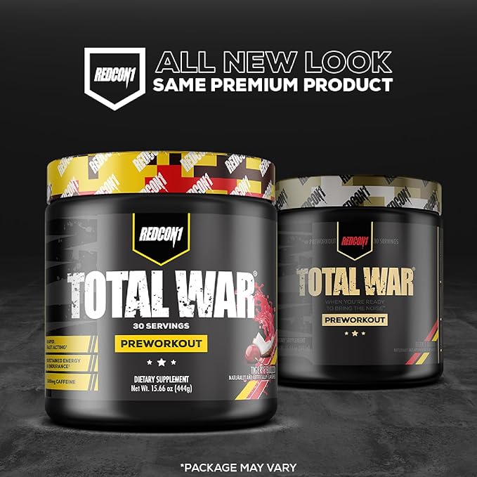 REDCON1 Total War Pre Workout, Strawberry Kiwi - L Citrulline, Malic Acid, Green Tea Leaf Extract for Pump Boosting Pre Workout for Women & Men - 3.2g Beta Alanine to Reduce Exhaustion (30 Servings)