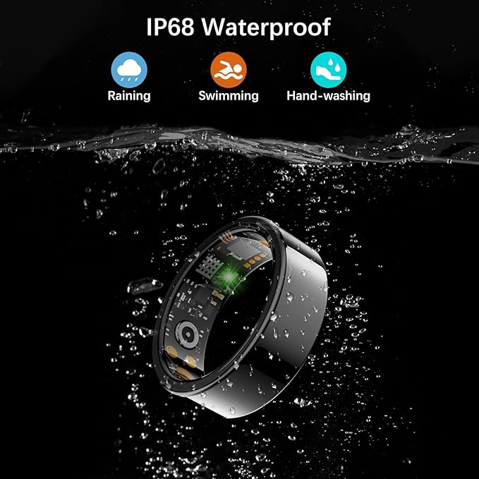 Smart Health Ring for Women Men, Fitness Tracker Ring with Heart Rate, Blood Oxygen, Sleep Tracker, Step Tracker, No Subscription Fee, IP68 Waterproof Smart Ring for iPhone & Android (Black, 9#)