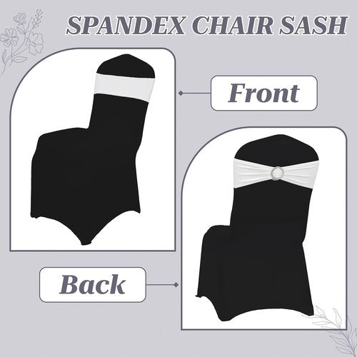 MDS Spandex Chair Sashes - Pack of 125 Universal Elastic Stretch Ties with Buckle Slider - White